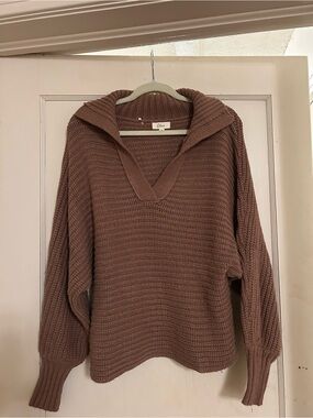 Elan Mauve Brown V-Neck Pullover Sweater